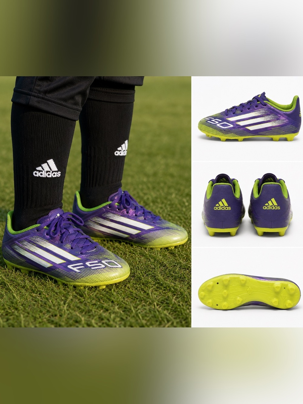 Adidas F50 Kids Soccer Cleats Purple/Lime Green Size 13
